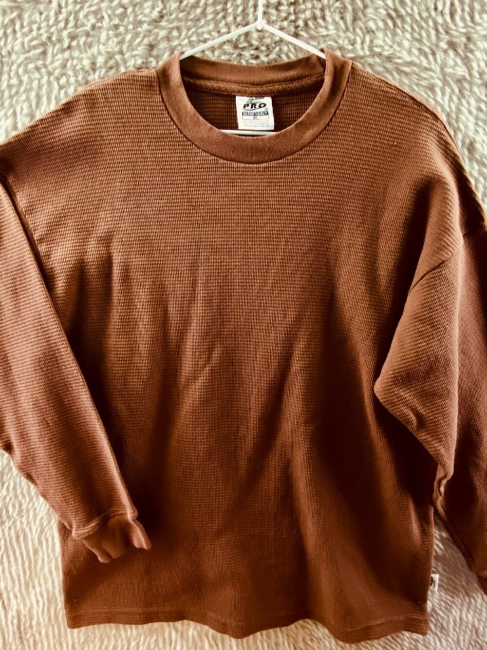 ProClub Pro 5 Men's Long Sleeve Shirt Heavyweight Thermal Waffle Knit Brown XL